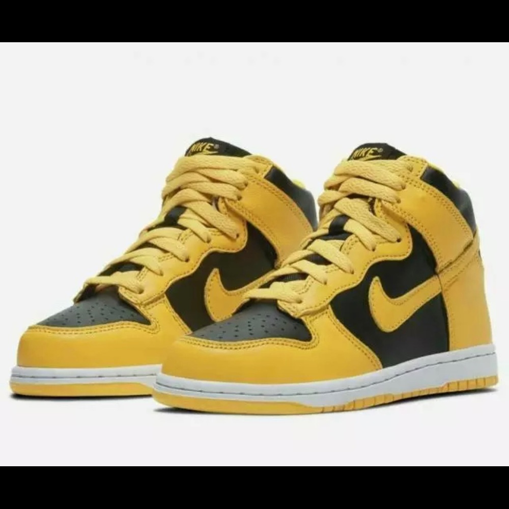 Nike Dunk High Black Varsity Maize Iowa Goldenrod PS Shoes DC9053 002 Kids Sizes